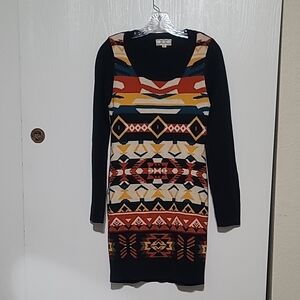 Pink rose sweater knit bodycon dress long sleeve blue medium